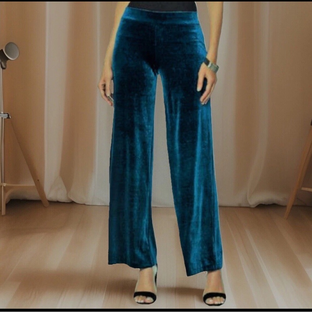 IRIS SETLAKWE Pants Womens Size 4 Turquoise Velvet Lined Straight Leg Side Zip - Picture 1 of 11